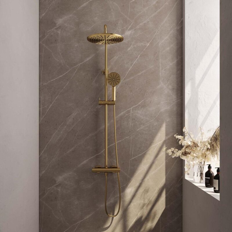 BRAUER Gold Edition opbouw thermostatische regendouche SET 04 met 30 cm douchekop en 3-standen handdouche en doucheslang goud geborsteld PVD