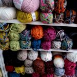 Bundles of wool on shelves in Art and Craft Valley, Coulsdon