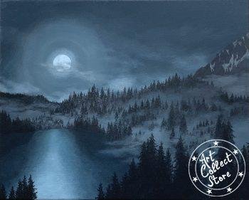 Art Collect Store - Patrick Egger - Lac de montagne sous la pleine lune
