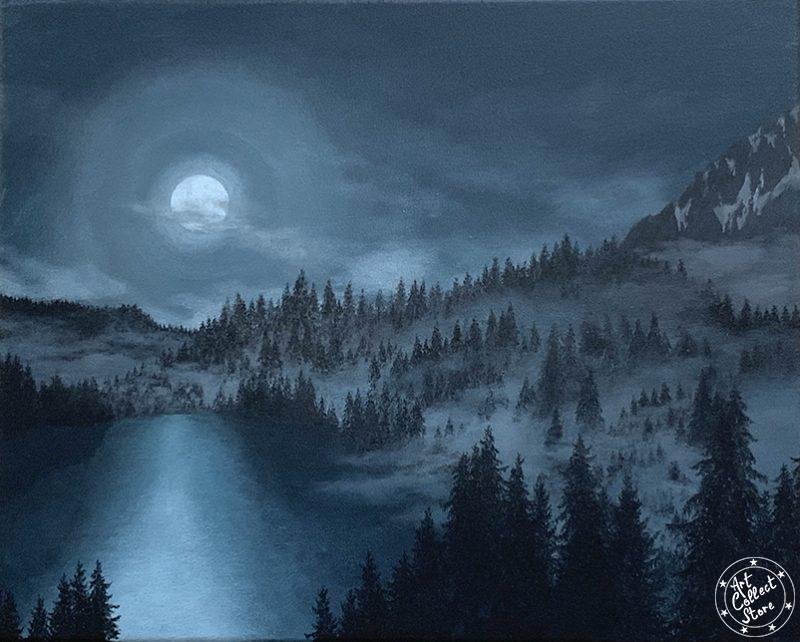 Art Collect Store - Patrick Egger - Lac de montagne sous la pleine lune