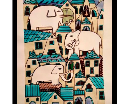 Obra, El Pueblo de los Elefantes, del Artista Davide Mantovani