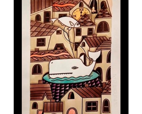 Obra, Azuleta y su pez globo, del Artista Davide Mantovani