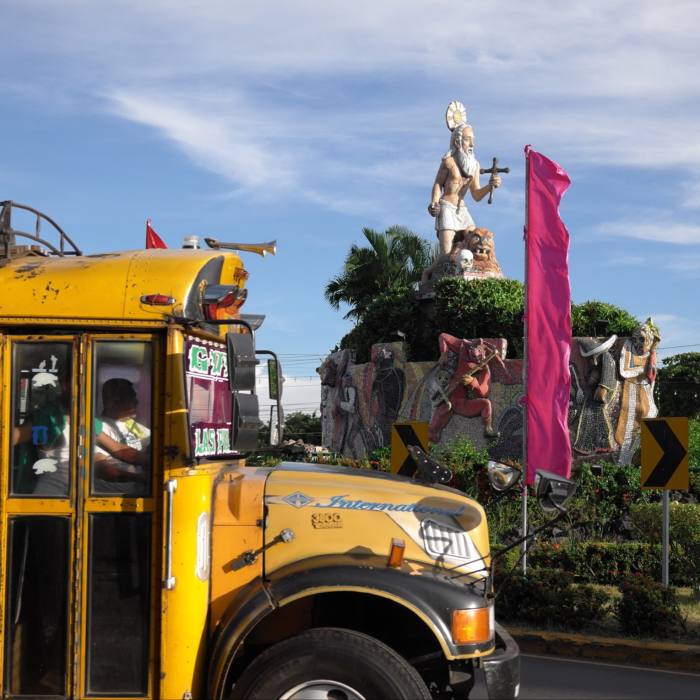 A statue of San Jerónimo adorns a roundabout in the town of Masaya, between Granada and Managua
