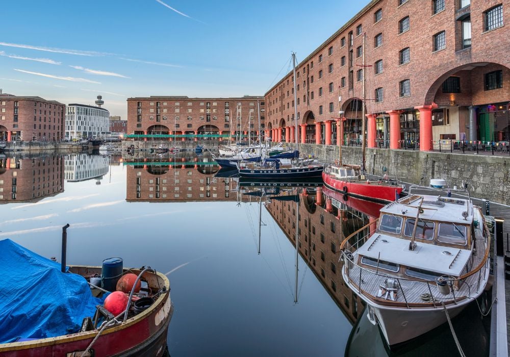 The busy area of the famous Albert Docks in Liverpool