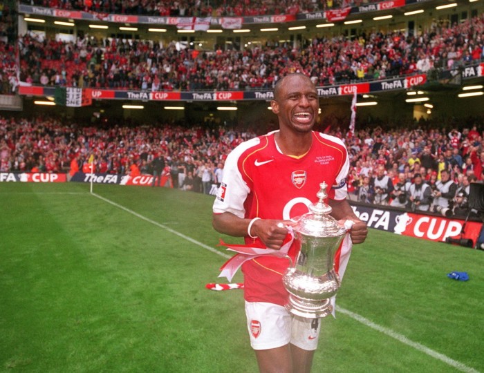 Patrick Vieira holds the FA Cup after Arsenal’s victory in 2005. The Crystal Palace manager says management is ‘about thinking about other people before thinking about yourself’