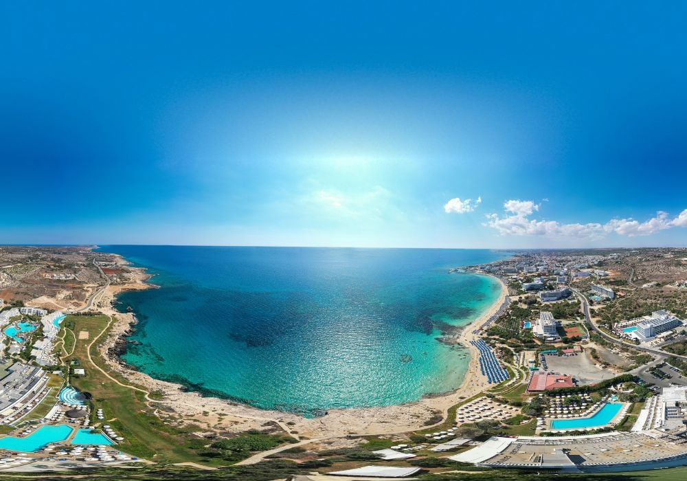 A stunning coastal view from above of Ayia Napa in Cyprus.