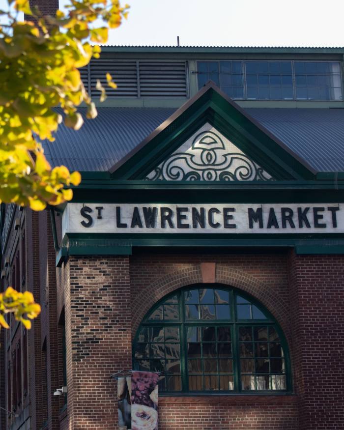A sign reading ‘St Lawrence Market’ on one of the building’s façades