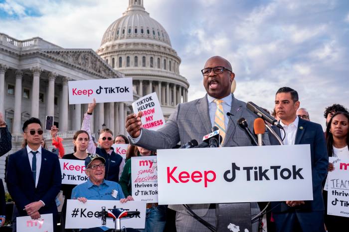 Jamaal Bowman speaking at a pro-TikTok rally