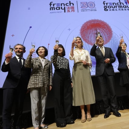 The French May 2023 launch with Xavier Mahé, general manager (left), Pansy Ho, co-chairman of the board of French May, Karena Lam, the festival’s ambassador (third from left) and Christile Drulhe, Consul General of France in Hong Kong among others. Photo: Jonathan Wong
