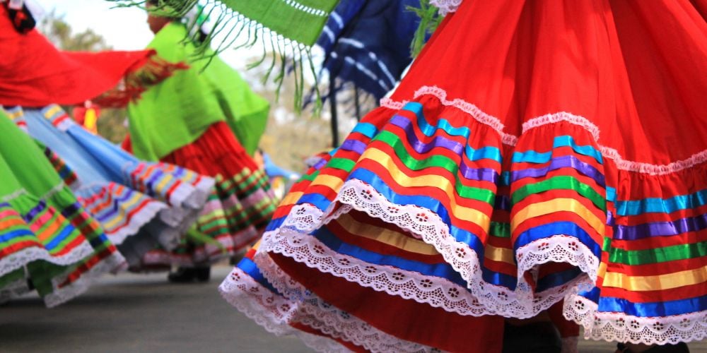 Colorful dresses worn by Mexican dancers