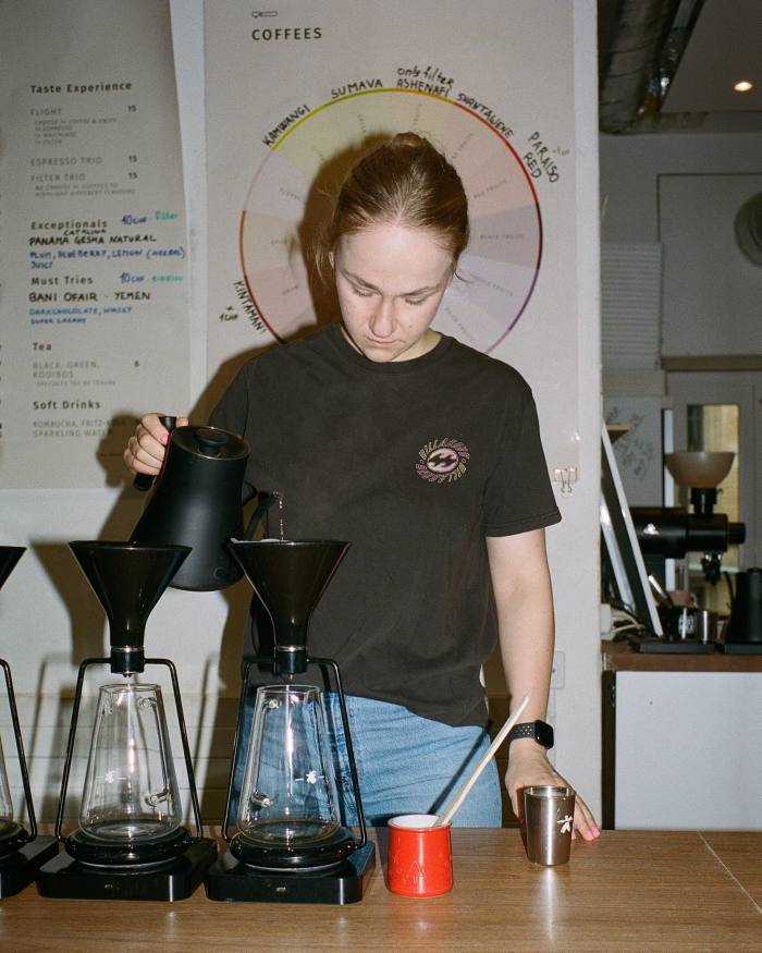 Mame’s Dominika Kowalska, who is this year’s Polish national barista champion, preparing coffee on filter machines