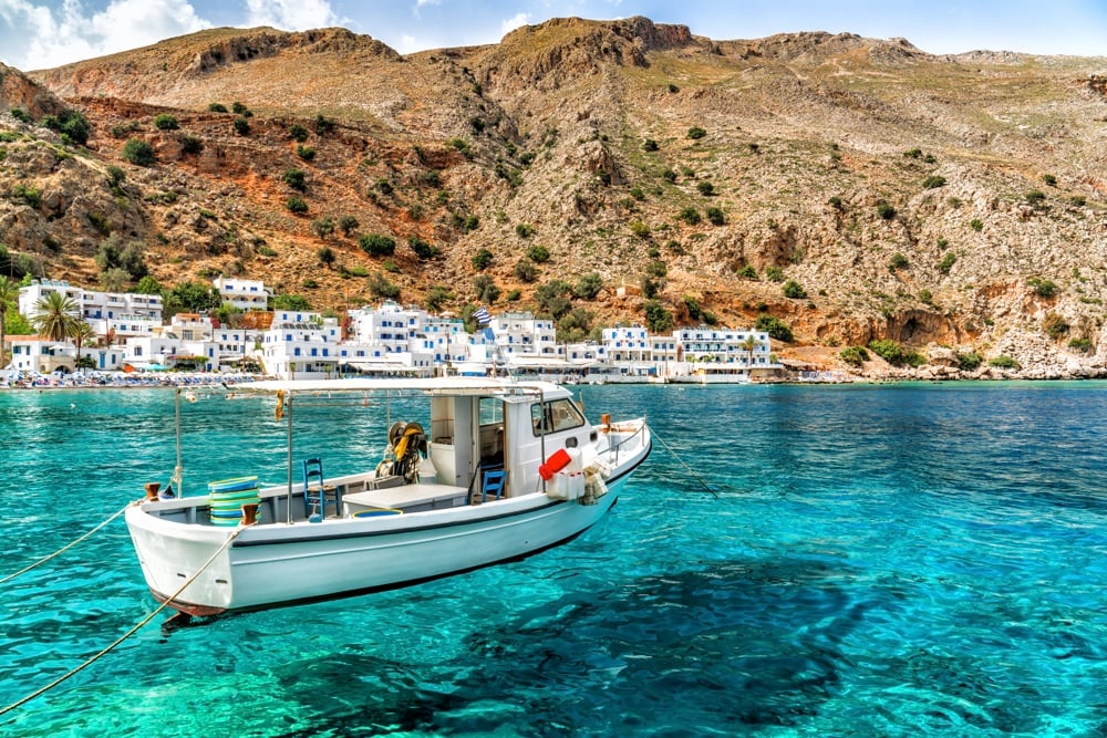 Bout in the clear water off of Loutro Island, Crete