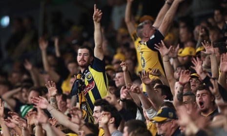 Mariners fans celebrate a second goal in the A-League Men's Grand Final.