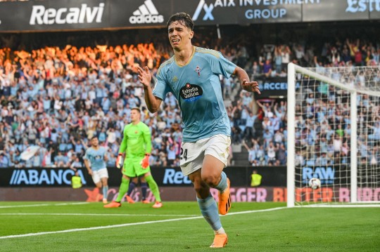 VIGO, SPAIN - JUNE 4: Gabri Veiga of RC Celta celebrates after scores the team's first goal during the LaLiga Santander match between RC Celta and FC Barcelona at Estadio Balaidos on June 04, 2023 in Vigo, Spain. (Photo by Octavio Passos/Getty Images)