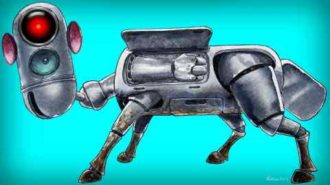 Illustration of a metal robot that resembles a horse