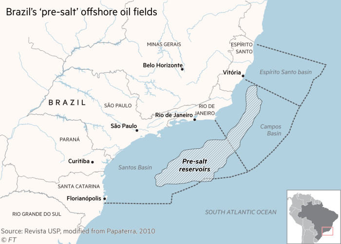 Map of Brazil showing re-salt offshore oil field