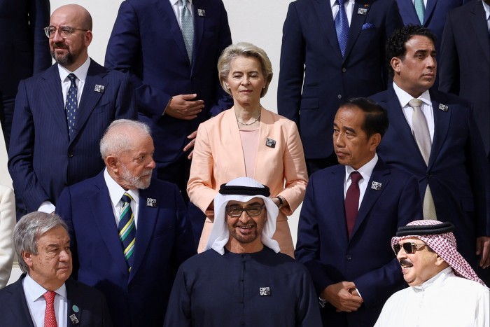 World leaders are pictured at the start of COP28