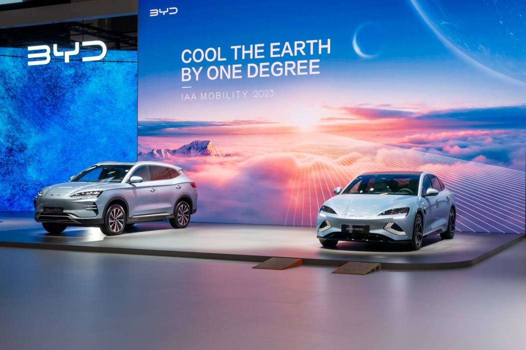 A BYD booth at the IAA Summit 2023 in Munich, Germany. File photo: Wikicommons.