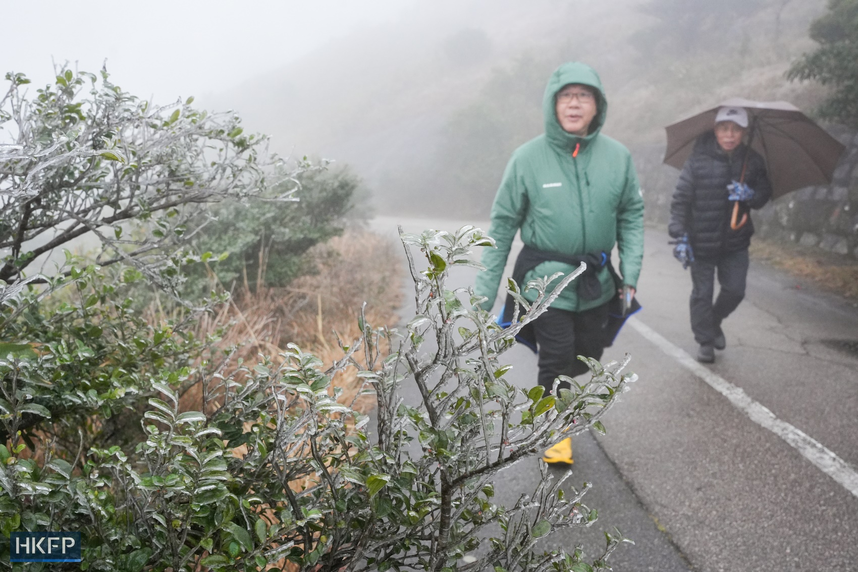 People visit Tai Mo Shan to see the frost on January 23, 2024. Photo: Kyle Lam/HKFP.