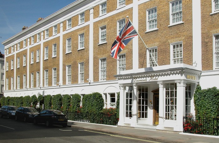 The brown and white Georgian facade of London’s Durrants Hotel