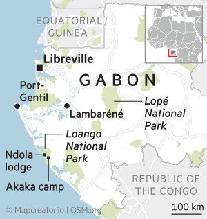 Map showing key locations in Gabon