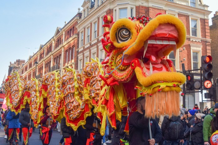 An orange dragon in last year’s Chinese new year parade in London’s West End