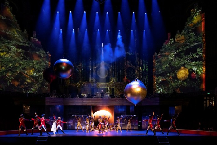 A scene from Birmingham Royal Ballet’s staging of ‘The Nutcracker’, with dancers dressed as toy soldiers on the stage