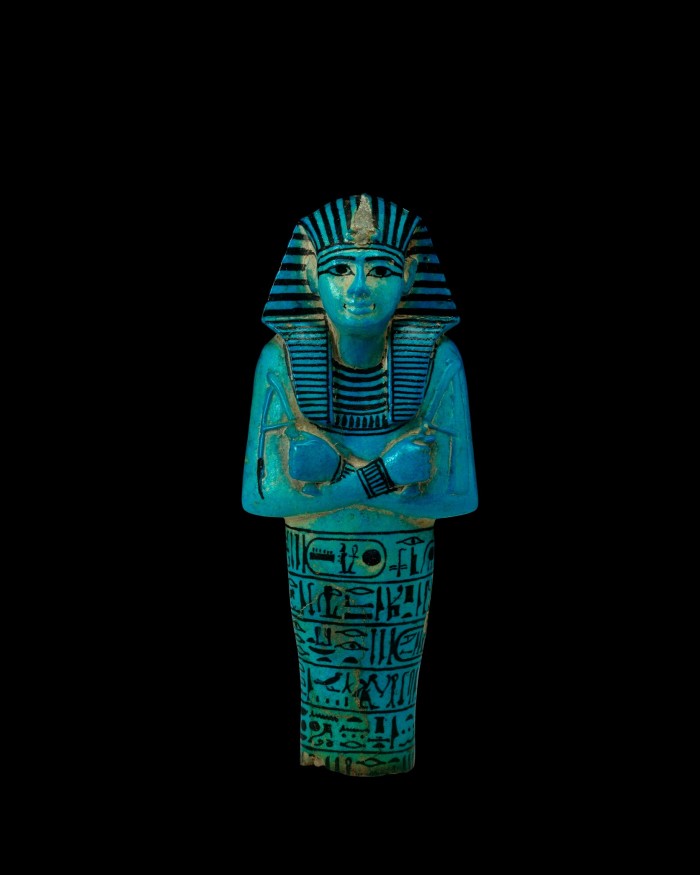 A blue-faience shabti (a figurine in the shape of a mummy) of Pharaoh Sety 1, c. 1294–1279BC