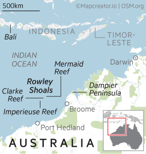 Map of Rowley Shoals on the northwestern Australian coast