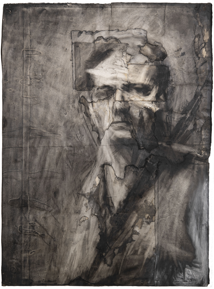 ‘Self-Portrait’, 1958, by Frank Auerbach: a blurred charcoal drawing by the artist of his head and upper body