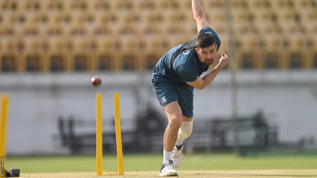 England bowler Mark Wood in the nets during tour of India