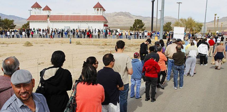 Line for lottery tickets at The Lotto Store in Primm