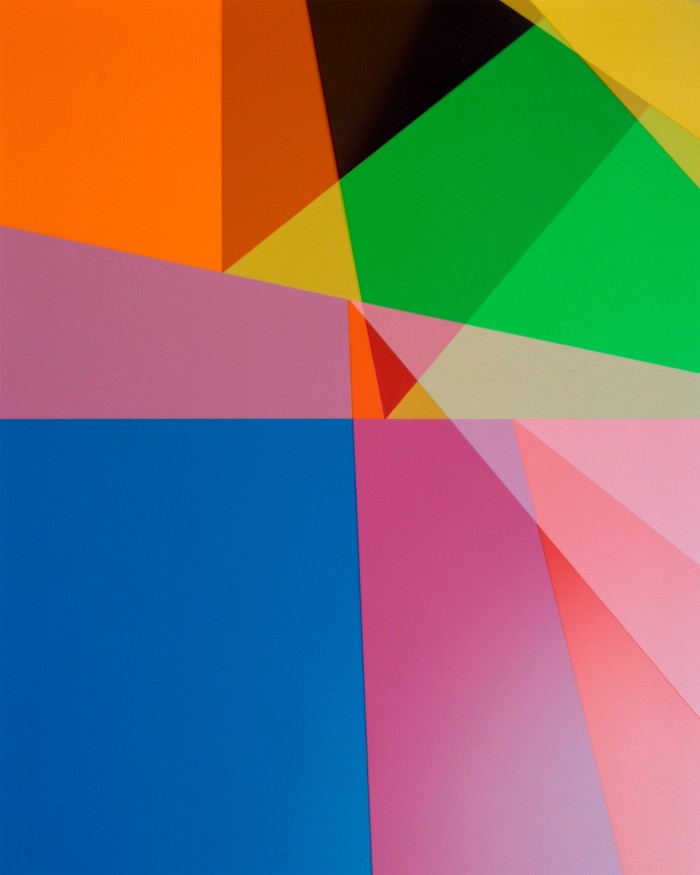 Iranian-born photographer Shirana Shahbazi’s ‘Komposition-12-2011’: an abstract work of squares and triangles in blue, pink, orange, black and red