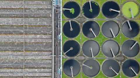 An aerial view of Thames Water’s Mogden sewage treatment plant in west London