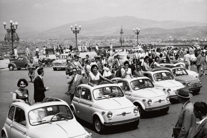 The newly launched Fiat 500 presented in Piazzale Michelangelo in 1958
