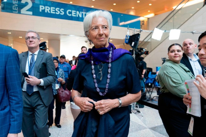 Christine Lagarde arrives for the IMF and World Bank spring meetings in Washington