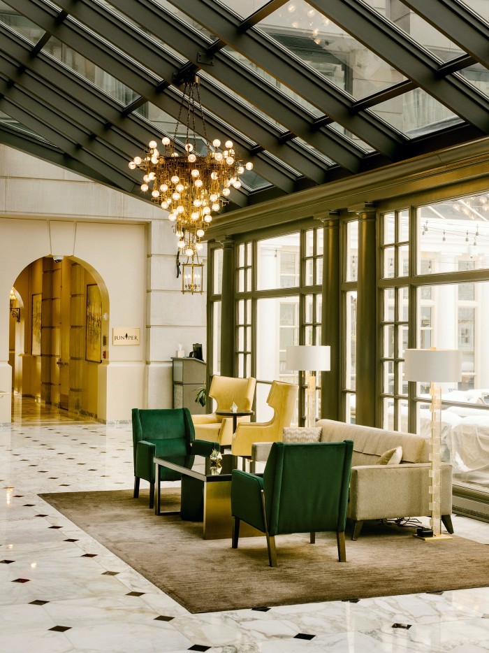 The lobby of the Fairmont Hotel