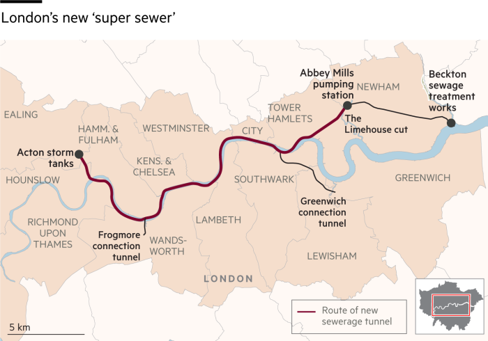 Map showing route of London’s super sewer