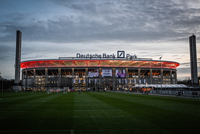 One side of the Deutsche Bank Park stadium seen from the outside  