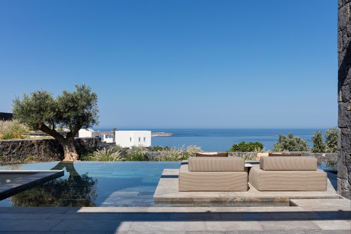 The terrace and pool at Canaves Epitome on Santorini