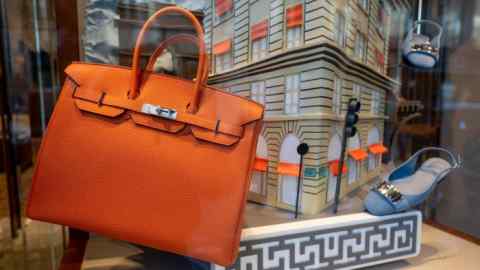 A Hermès handbag on display