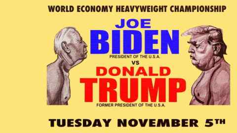 James Ferguson illustration of Biden and Trump in a boxing poster