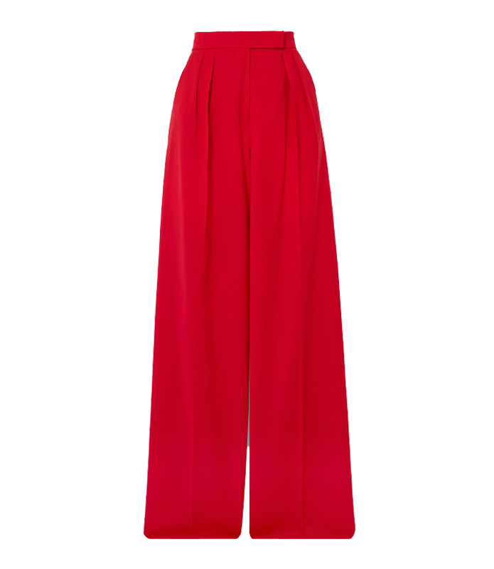 Wide, bright red trousers