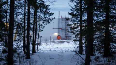 View through the forest of Northvolt’s Skellefteå factory