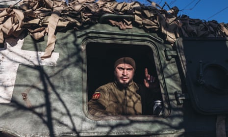 A Ukrainian soldier in his position as a tankman on the Bakhmut frontline