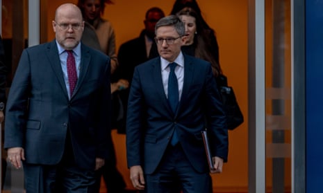 Senior adviser of the US Department of State, Derek Chollet (right in the picture), accompanied by the US Ambassador to Kosovo, Jeff Hovenier (left in the picture), leaves Gov building facilities in Pristina, Kosovo, on Wednesday, 11 January, 2023.