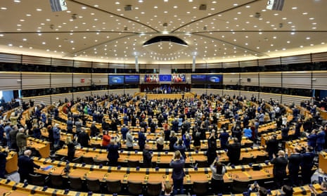 Zelenskiy addresses European Parliament in Brussels.