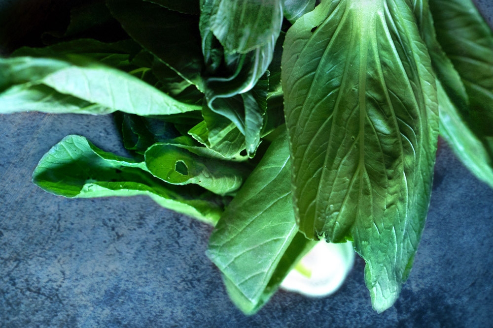 Some leafy greens that are quickly blanched can add an element of freshness.
