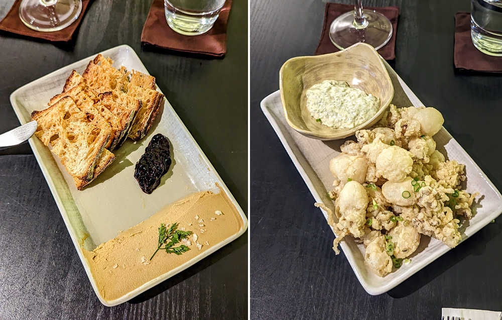 A skilfully made Chicken Liver Paté (left). These little morsels of delicious fried baby cuttlefish are impossible to resist (right).