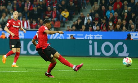 Amine Adli fires home to complete a sweeping team move for Leverkusen’s equaliser.